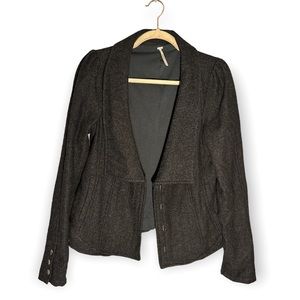 NWOT Free People Herringbone Gray Black Wool Blend Lined Blazer Coat